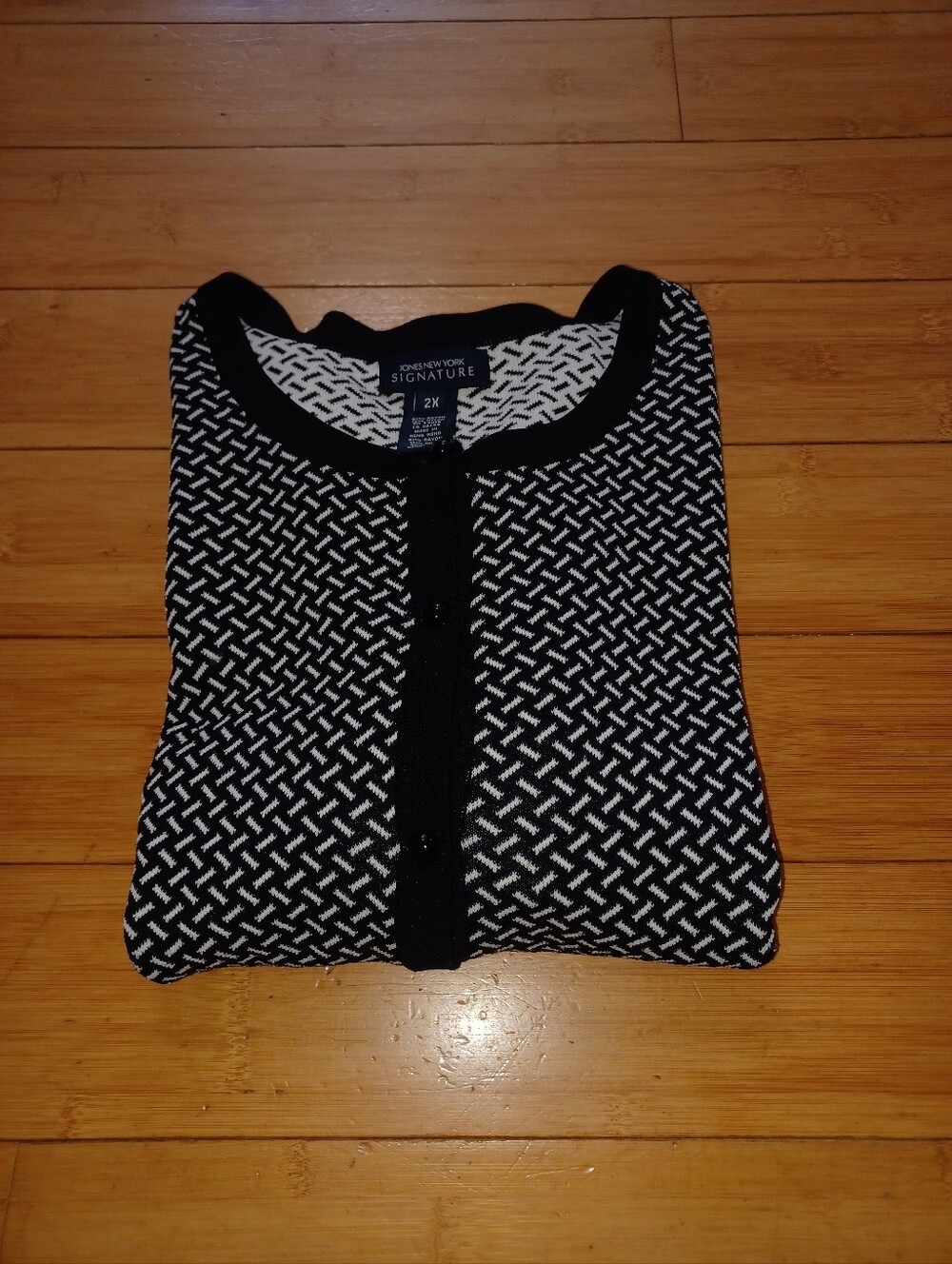 Jones New York Signature Black & White Knit Cardigan